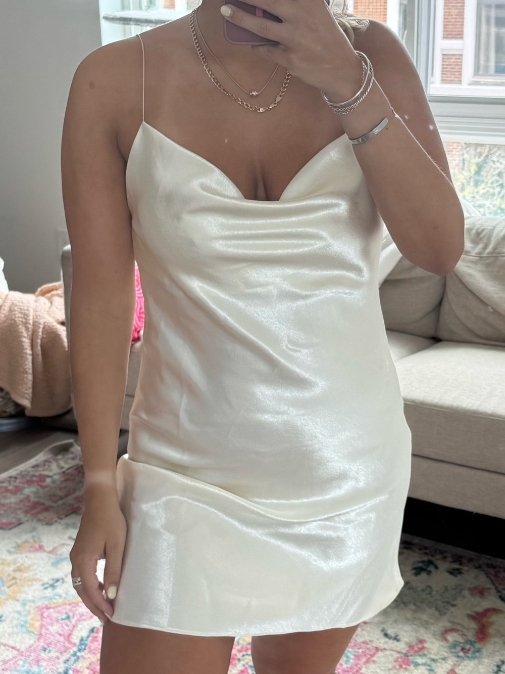 Lou Lou & Company Ivory Satin Cowl Mini Slip Dress